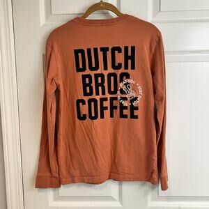 Dutch Bros Coffee Shirt Men's Medium Long Sleeve Orange Chenille Embroidered